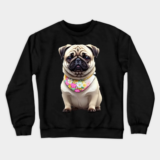 Charming Pug Puppy in Floral Bib Crewneck Sweatshirt by fur-niche